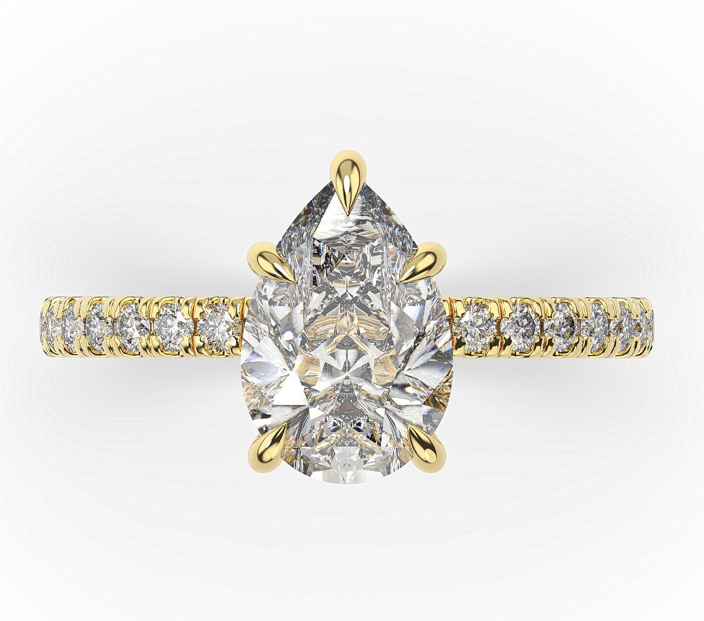 Pear Yellow Gold Pave Moissanite Engagement Ring