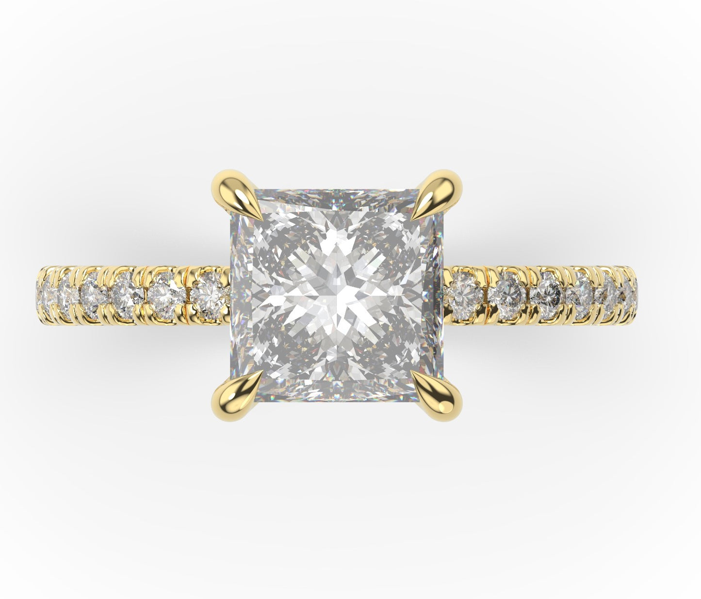 Princess Yellow Gold Pave Moissanite Engagement Ring