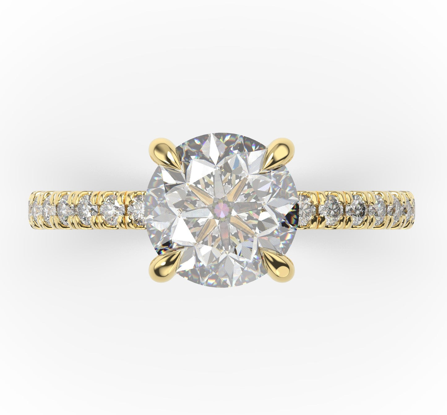 Round Brilliant Yellow Gold Pave Moissanite Engagement Ring