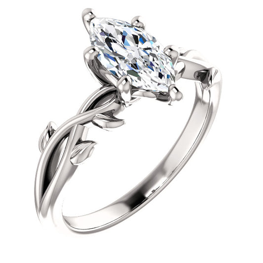 Marquise Solitaire Leaf Design Engagement Ring - I Heart Moissanites