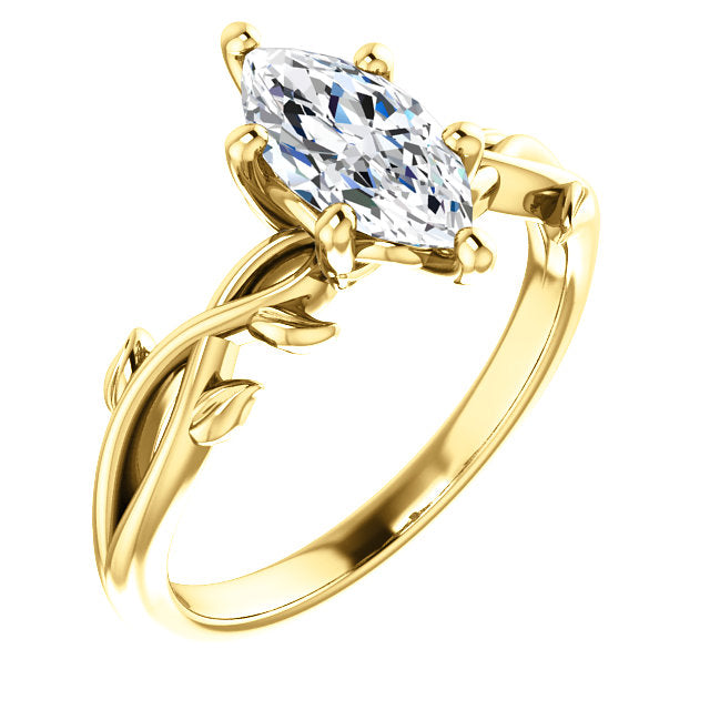 Marquise Solitaire Leaf Design Engagement Ring - I Heart Moissanites