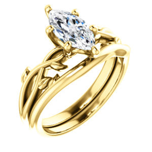 Marquise Solitaire Leaf Design Engagement Ring - I Heart Moissanites