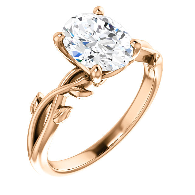 Oval Solitaire Leaf Design Engagement Ring - I Heart Moissanites