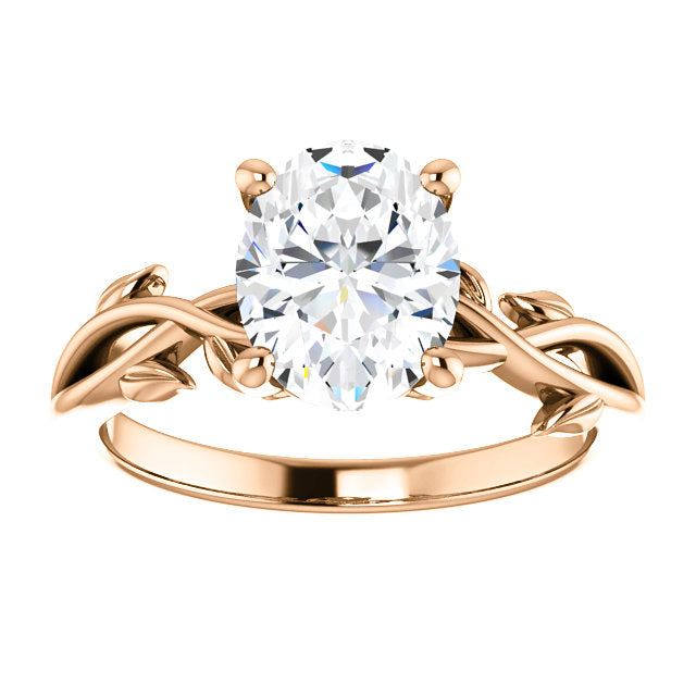 Oval Solitaire Leaf Design Engagement Ring - I Heart Moissanites