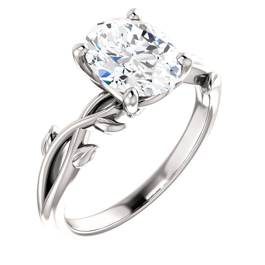 Oval Solitaire Leaf Design Engagement Ring - I Heart Moissanites