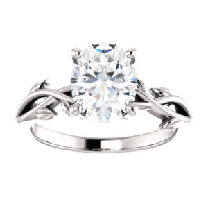 Oval Solitaire Leaf Design Engagement Ring - I Heart Moissanites