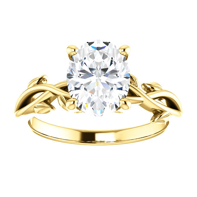 Oval Solitaire Leaf Design Engagement Ring - I Heart Moissanites