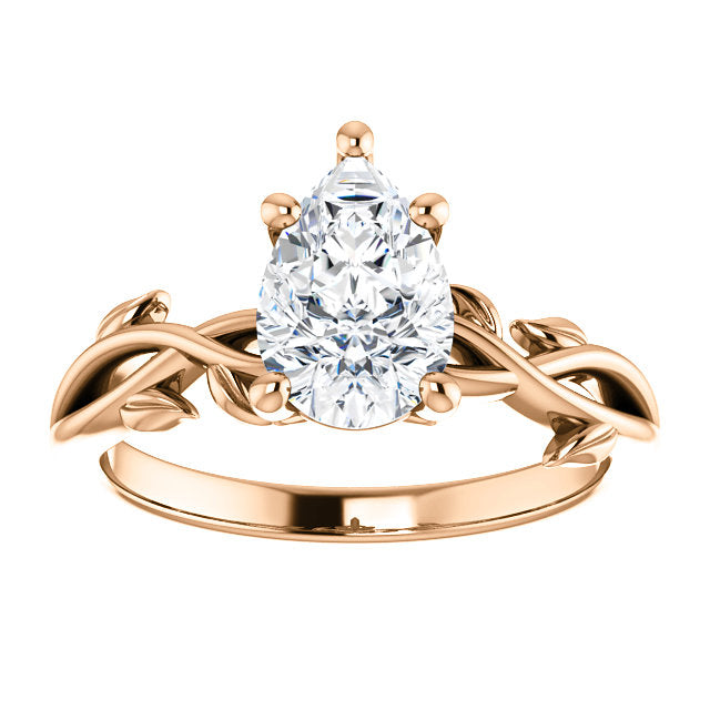 Pear Solitaire Leaf Design Engagement Ring - I Heart Moissanites