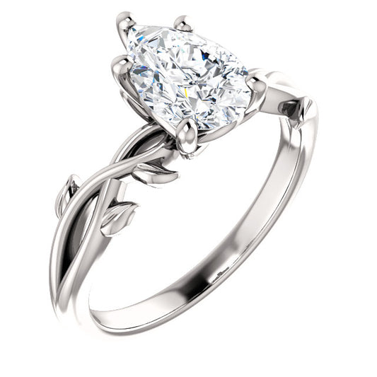 Pear Solitaire Leaf Design Engagement Ring - I Heart Moissanites