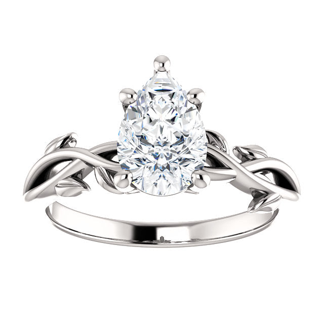 Pear Solitaire Leaf Design Engagement Ring - I Heart Moissanites