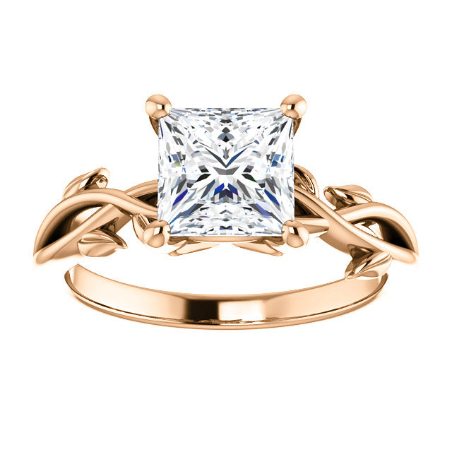 Princess Solitaire Leaf Design Engagement Ring - I Heart Moissanites