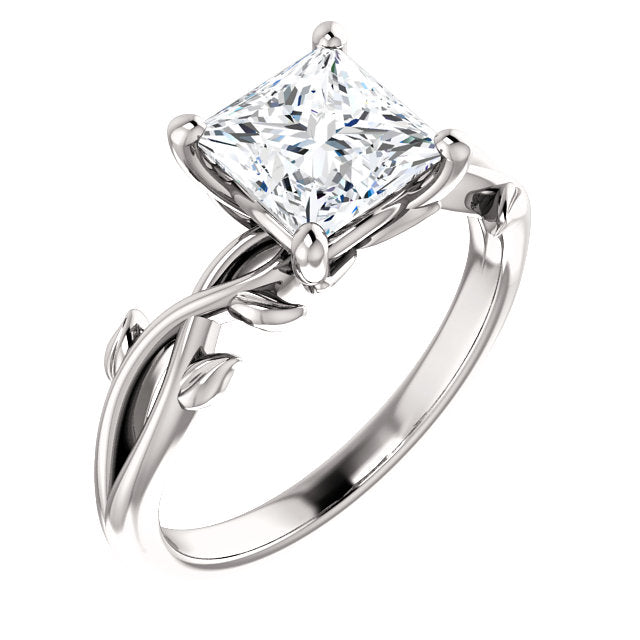 Princess Solitaire Leaf Design Engagement Ring - I Heart Moissanites