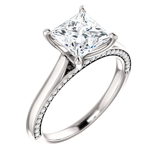 Princess Solitaire & Hidden Diamond Band Engagement Ring - I Heart Moissanites