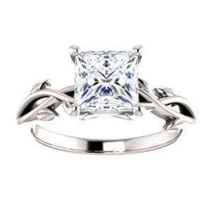 Princess Solitaire Leaf Design Engagement Ring - I Heart Moissanites