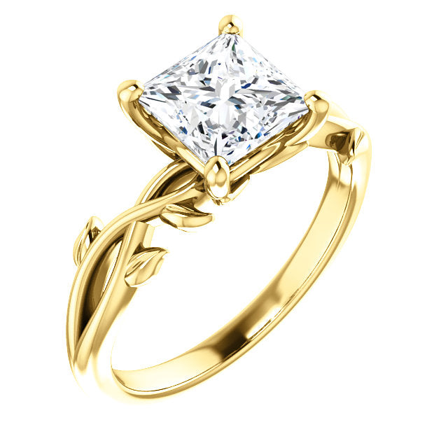 Princess Solitaire Leaf Design Engagement Ring - I Heart Moissanites