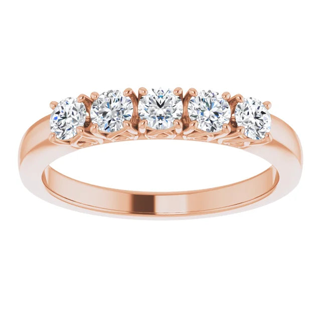 Five Stone Round Brilliant Moissanite Anniversary Band