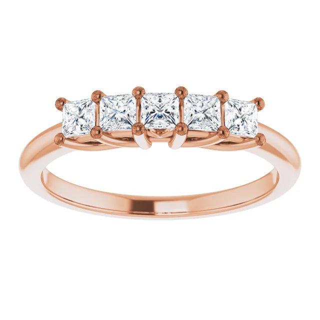 Five Stone Princess Cut Moissanite Anniversary Band
