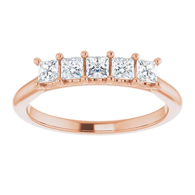 Five Stone Princess Cut Moissanite Anniversary Band