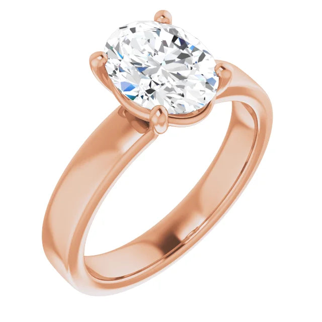 Oval Wide Band Solitaire Engagement Ring