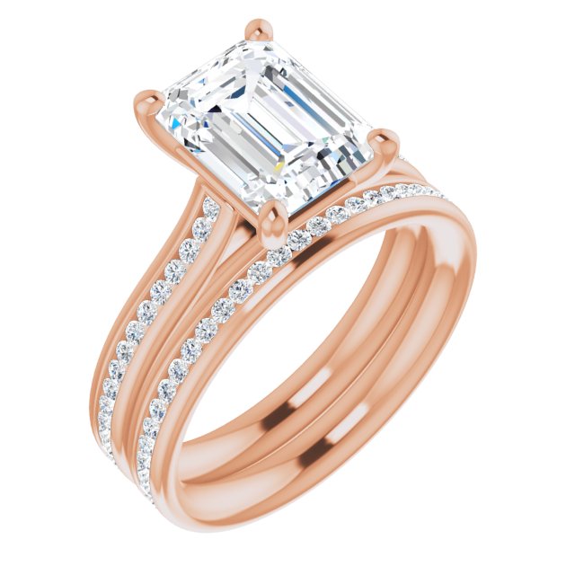 Emerald Diamond Band Engagement Ring