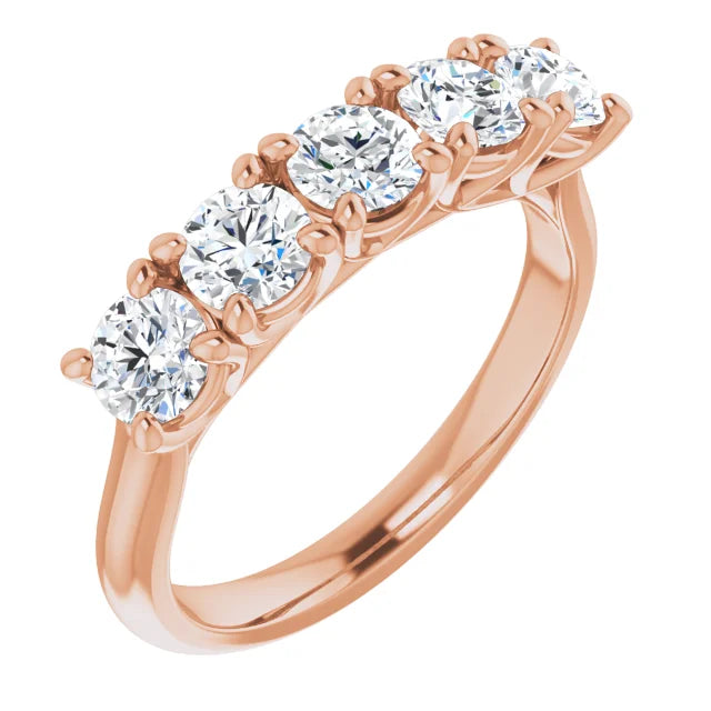 Five Stone Round Brilliant Moissanite Anniversary Band