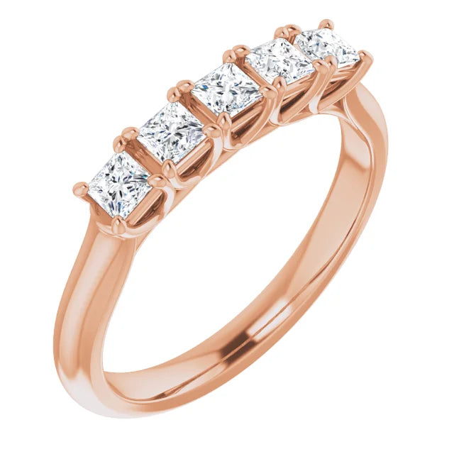 Five Stone Princess Cut Moissanite Anniversary Band