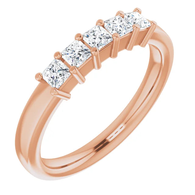 Five Stone Princess Cut Moissanite Anniversary Band