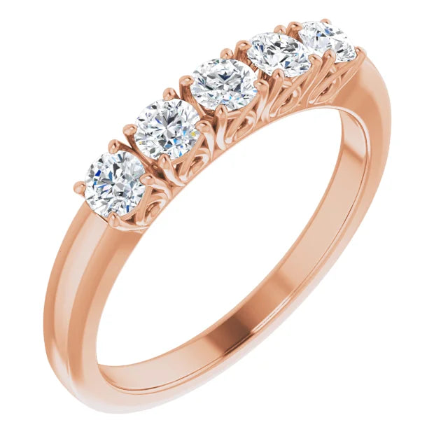 Five Stone Round Brilliant Moissanite Anniversary Band