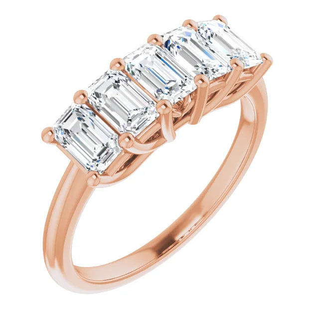 Five Stone Emerald Cut Moissanite Anniversary Band