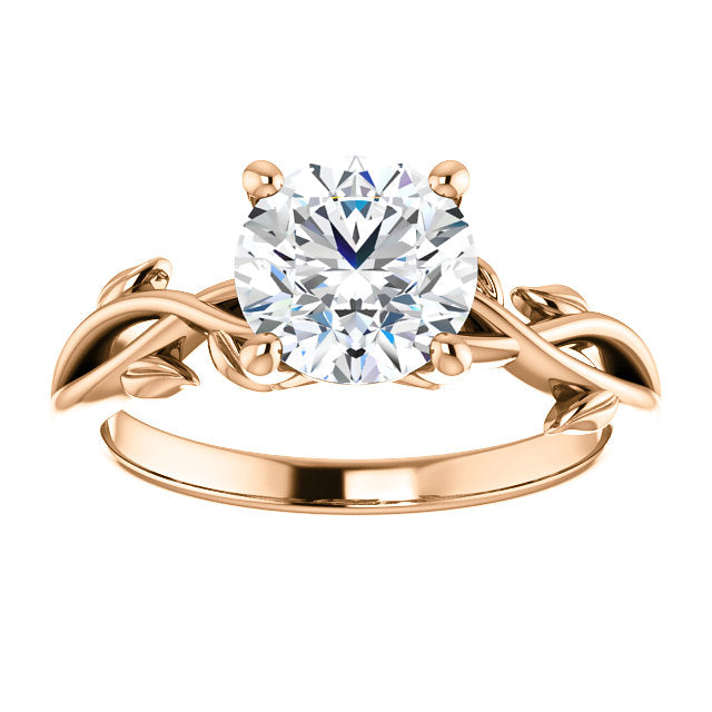 Round Brilliant Solitaire Leaf Design Engagement Ring