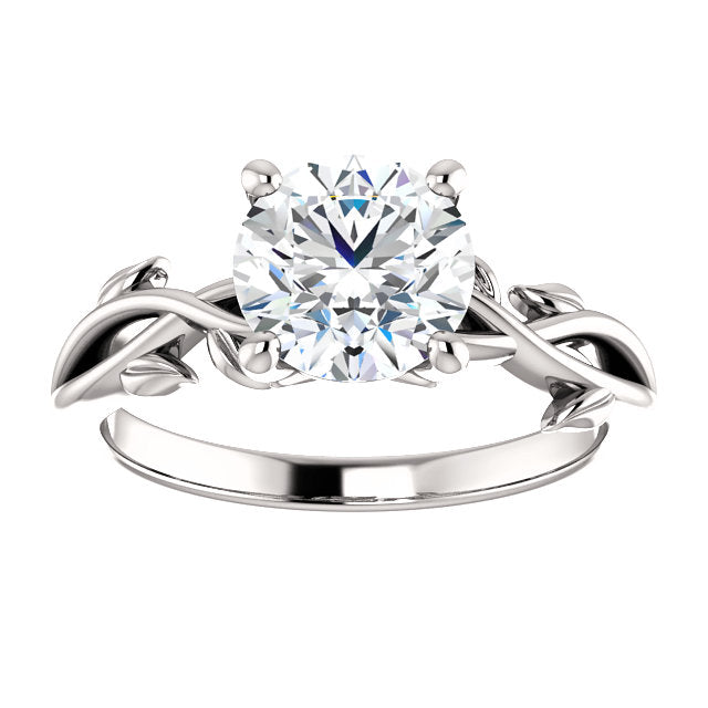 Round Brilliant Solitaire Leaf Design Engagement Ring