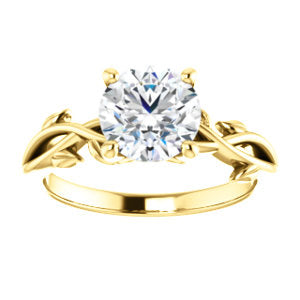 Round Brilliant Solitaire Leaf Design Engagement Ring