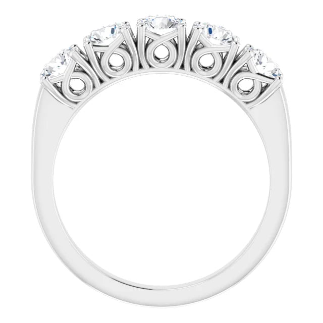 Five Stone Round Brilliant Moissanite Anniversary Band