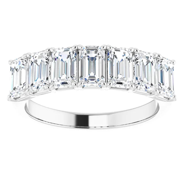 Seven Stone Emerald Cut Moissanite Anniversary Band
