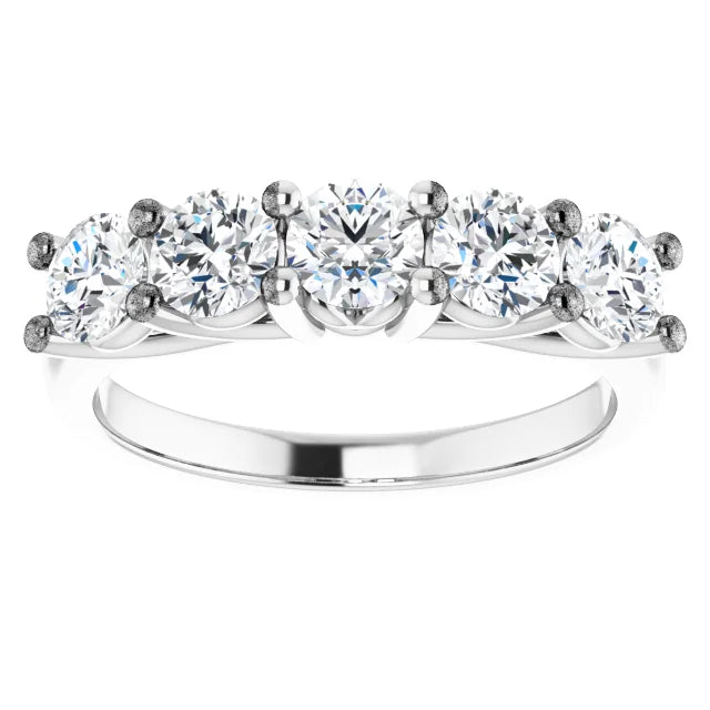 Five Stone Round Brilliant Moissanite Anniversary Band