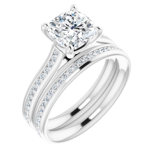 Cushion & Diamond Band Engagement Ring