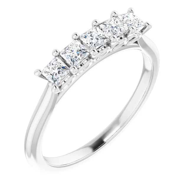 Five Stone Princess Cut Moissanite Anniversary Band