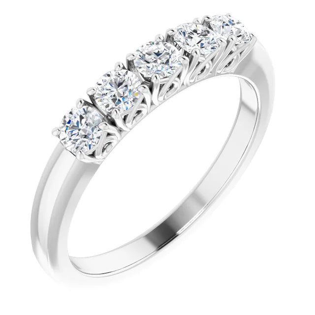 Five Stone Round Brilliant Moissanite Anniversary Band