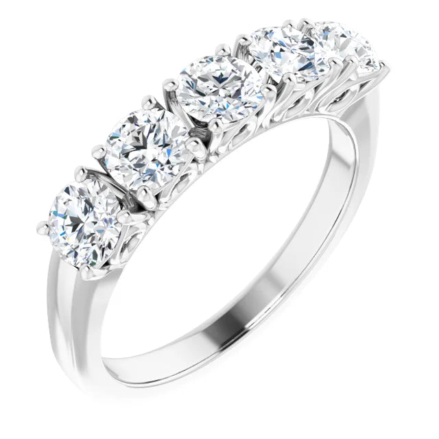 Five Stone Round Brilliant Moissanite Anniversary Band