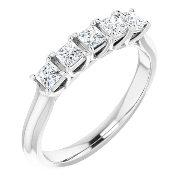 Five Stone Princess Cut Moissanite Anniversary Band