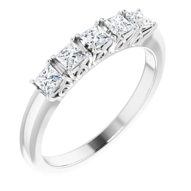 Five Stone Princess Cut Moissanite Anniversary Band