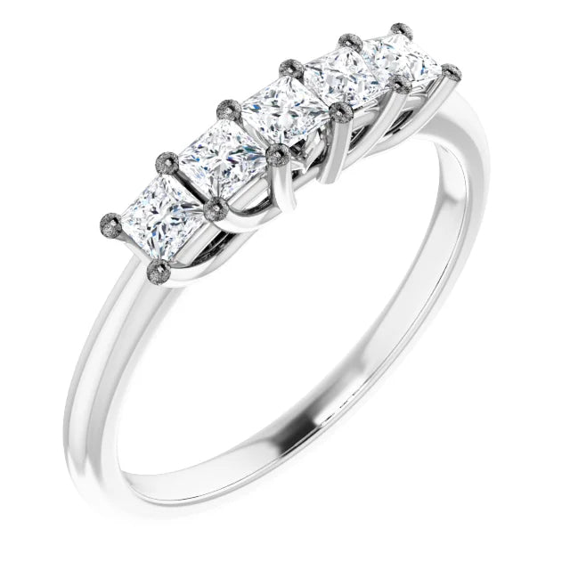 Five Stone Princess Cut Moissanite Anniversary Band