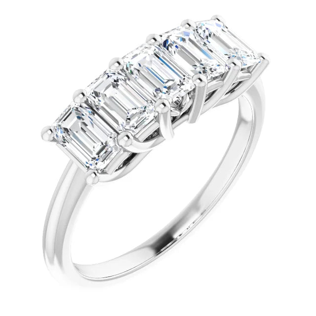 Five Stone Emerald Cut Moissanite Anniversary Band