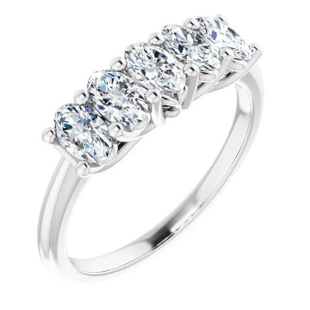 Five Stone Oval Cut Moissanite Anniversary Band