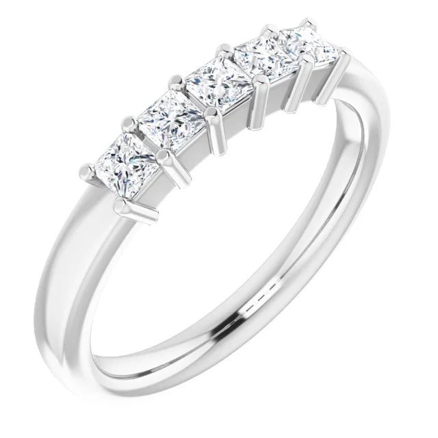 Five Stone Princess Cut Moissanite Anniversary Band