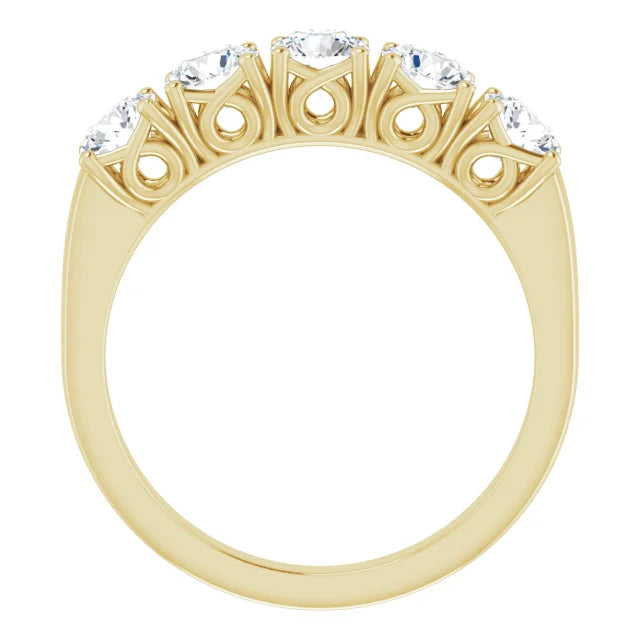 Five Stone Round Brilliant Moissanite Anniversary Band