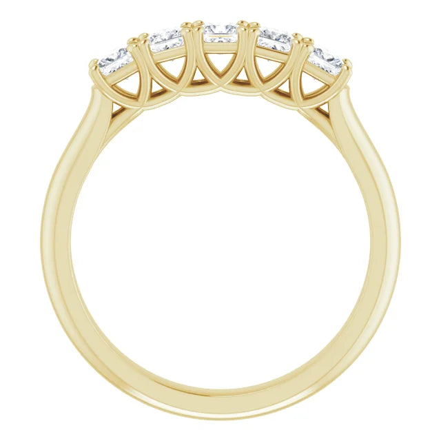Five Stone Princess Cut Moissanite Anniversary Band