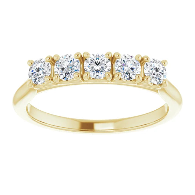 Five Stone Round Brilliant Moissanite Anniversary Band