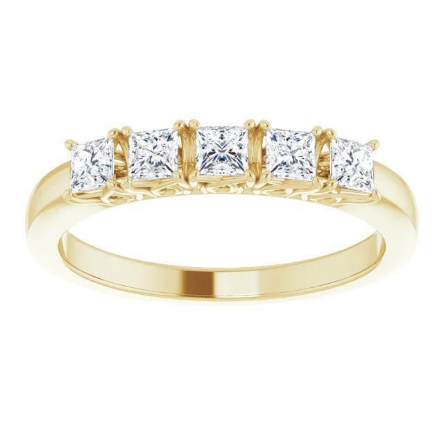 Five Stone Princess Cut Moissanite Anniversary Band