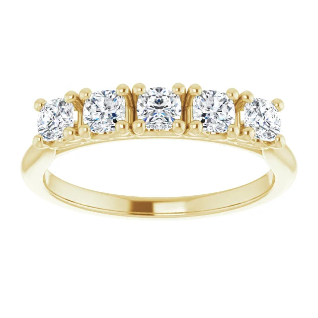 Five Stone Cushion Cut Moissanite Anniversary Band